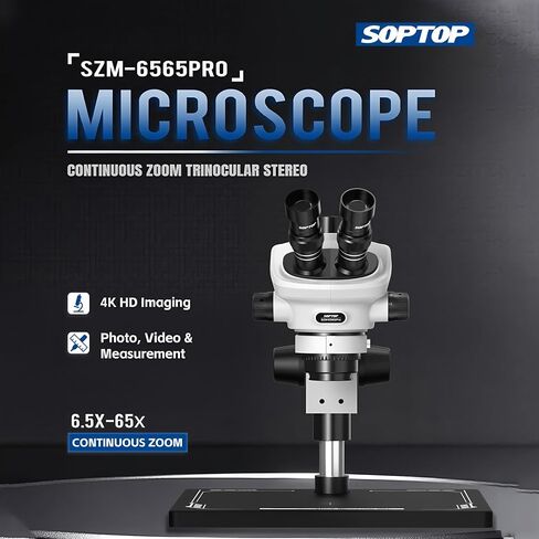 SOPTOP SZM-6565Pro Trinocular Stereo Microscope, 6.5X-65X Continuous Zoom in Kuwait