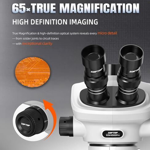 SOPTOP SZM-6565Pro Trinocular Stereo Microscope, 6.5X-65X Continuous Zoom in Kuwait