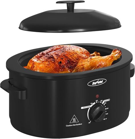Royalcraft Roaster Oven with Self-Basting Lid, 8qt Electric Roaster with Removable Pan & Rack, Turkey Roaster Oven with Defrost & Warm Function, Stainless Steel, Black in Kuwait