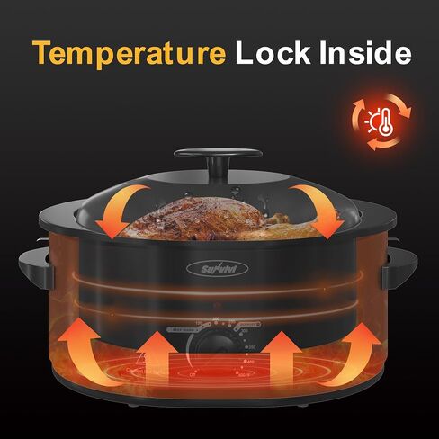 Royalcraft Roaster Oven with Self-Basting Lid, 8qt Electric Roaster with Removable Pan & Rack, Turkey Roaster Oven with Defrost & Warm Function, Stainless Steel, Black in Kuwait