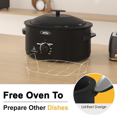 Royalcraft Roaster Oven with Self-Basting Lid, 8qt Electric Roaster with Removable Pan & Rack, Turkey Roaster Oven with Defrost & Warm Function, Stainless Steel, Black in Kuwait