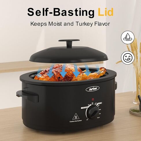 Royalcraft Roaster Oven with Self-Basting Lid, 8qt Electric Roaster with Removable Pan & Rack, Turkey Roaster Oven with Defrost & Warm Function, Stainless Steel, Black in Kuwait