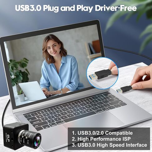 IFWTAER 12MP Industrial USB3.0 Camera,1080P@230fps High Frame Rate 4K@30fps UVC Camera,3.6-10mm Manual Zoom Lens,Plug and Play for Security Monitoring 3D Printing,Compatible with Windows Linux Mac in Kuwait