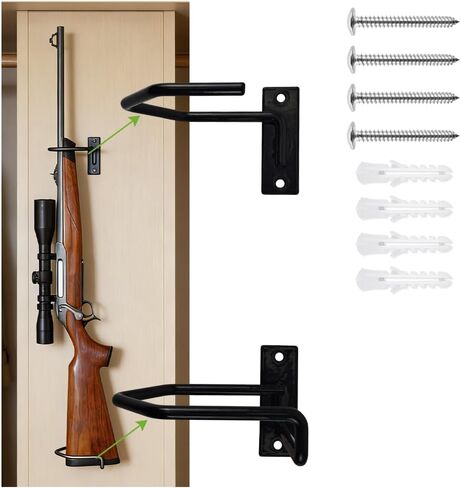 Gun Rack Wall Mount, Adjustable Rifle Shotgun Wall Hanger, Parallel Gun Storage Rack with Vinyl Scratch Guard, Heavy Duty Steel Gun Holder for Closet Garage Wall Display in Kuwait