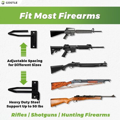 Gun Rack Wall Mount, Adjustable Rifle Shotgun Wall Hanger, Parallel Gun Storage Rack with Vinyl Scratch Guard, Heavy Duty Steel Gun Holder for Closet Garage Wall Display in Kuwait