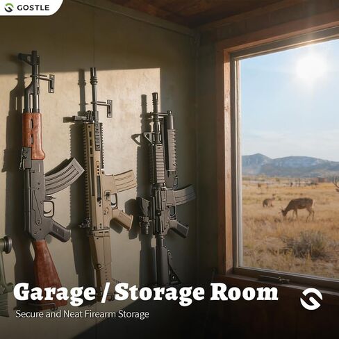Gun Rack Wall Mount, Adjustable Rifle Shotgun Wall Hanger, Parallel Gun Storage Rack with Vinyl Scratch Guard, Heavy Duty Steel Gun Holder for Closet Garage Wall Display in Kuwait