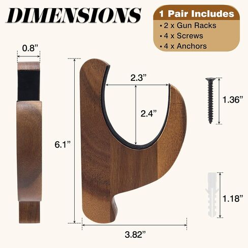 Gun Rack Solid Wood Wall Mount Rifle Hook, Horizontal Display Gun Hook with Hidden Screws, Ideal for Displaying Rifles, Shotguns, and Bows in Kuwait