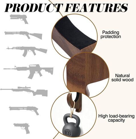 Gun Rack Solid Wood Wall Mount Rifle Hook, Horizontal Display Gun Hook with Hidden Screws, Ideal for Displaying Rifles, Shotguns, and Bows in Kuwait