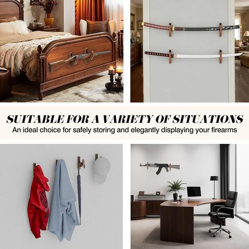 Gun Rack Solid Wood Wall Mount Rifle Hook, Horizontal Display Gun Hook with Hidden Screws, Ideal for Displaying Rifles, Shotguns, and Bows in Kuwait