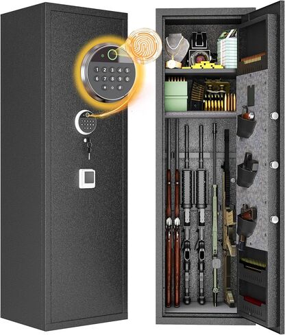 PRESTELION Gun Safe for Home Rifle and Pistols,No Assembly Required Gun Cabinet with Adjustable Shelves and Locking Built-in Cabinet,Shotgun Safe,Long Gun Safe with Dual Alarm & Mute Mode in Kuwait