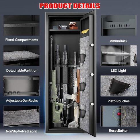 PRESTELION Gun Safe for Home Rifle and Pistols,No Assembly Required Gun Cabinet with Adjustable Shelves and Locking Built-in Cabinet,Shotgun Safe,Long Gun Safe with Dual Alarm & Mute Mode in Kuwait