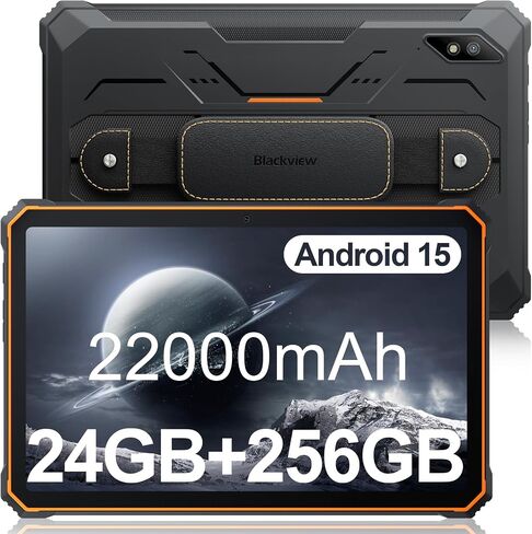 Blackview 2.4k 10.36 inch Rugged Tablet, Android 15 22000mAh Octa-core Tablet, 24GB（8+16） RAM+256GB ROM+1TB Expand, 48MP+16MP Camera Waterproof, 4G LTE/5G WiFi, BT 5.0/OTG/GPS-Black in Kuwait