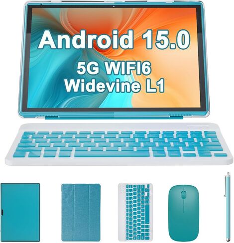Android Tablet 2 in 1 with Keyboard Case Mouse Stylus, 10 inch Tablet Android 15 Tablets PC, 8GB RAM+32GB ROM Support 1TB Expandable, 6000mAh Battery 10.1" Tableta 2MP+8MP Dual Camera WiFi-6 Tablets in Kuwait