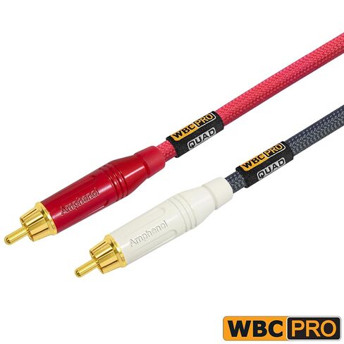 8 Foot RCA Cable Pair - WBC-PRO-Quad Ultra-Silent, Ultra-Flexible, Star-Quad Audiophile & Pro-Grade Audio Interconnect Cable with Amphenol ACPR Gold RCA Plugs - Gray & Red Jacket - Directional in Kuwait