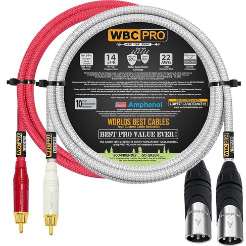 2.5 Foot RCA to XLR (Male) Cable Pair - WBC-PRO-LOCAP Low-Capacitance (14pF/ft) 22 AWG Ultra-Silent Audiophile & Pro-Grade Audio Interconnect Cable - Amphenol Plugs & Red & Silver Tweed Jackets in Kuwait