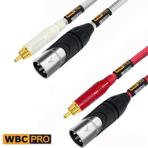 2.5 Foot RCA to XLR (Male) Cable Pair - WBC-PRO-LOCAP Low-Capacitance (14pF/ft) 22 AWG Ultra-Silent Audiophile & Pro-Grade Audio Interconnect Cable - Amphenol Plugs & Red & Silver Tweed Jackets in Kuwait