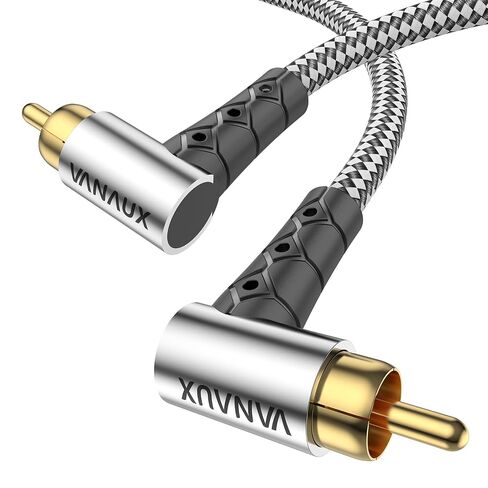 VANAUX Subwoofer Cable 90 Degree RCA to RCA Audio Stereo Cable Male to Male 24K Gold Plated Connector Nylon Braided Double Shielded Clean Sounding Signal Silver/15ft/4.6m in Kuwait