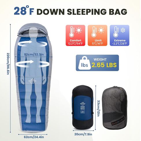 Mummy Down Sleeping Bag, 0°F 10°F 15°F 20°F 600 Fill Power Lightweight Compact Sleeping Bag,Cold and Warm Weather for Adults Camping in Kuwait