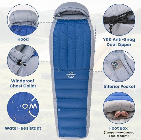 Mummy Down Sleeping Bag, 0°F 10°F 15°F 20°F 600 Fill Power Lightweight Compact Sleeping Bag,Cold and Warm Weather for Adults Camping in Kuwait