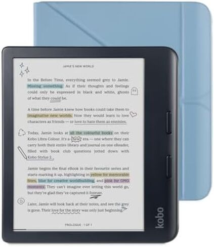Kobo Libra Colour Black eReader & Dusk Blue Notebook SleepCover Bundle | 7" Glare-Free Colour E Ink Kaleido 3 Display | Dark Mode Option | Waterproof | Built-in-2-Way Stand Cover in Kuwait