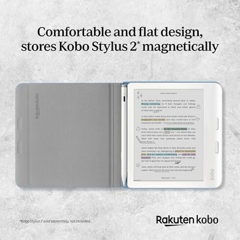 Kobo Libra Colour Black eReader & Dusk Blue Notebook SleepCover Bundle | 7" Glare-Free Colour E Ink Kaleido 3 Display | Dark Mode Option | Waterproof | Built-in-2-Way Stand Cover in Kuwait