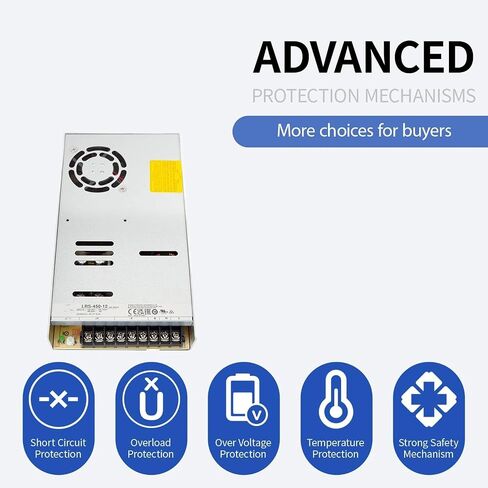 LRS-450-12 450W 12V 37.5A Industrial Power Supply – 90% High Efficiency, 5G Vibration Resistant, -20℃+70℃ Wide Temp, 1U Low Profile, 3-Year Warranty in Kuwait