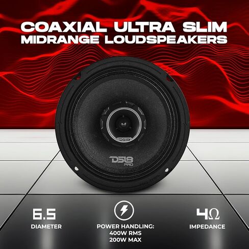 DS18 PRO-ZT6SL 6.5" Ultra Slim 2-Way Midrange Speaker with Bullet Tweeter – 200W RMS / 400W Max, 4 Ohm, 2.15" Shallow Mount, High Sensitivity Car Audio Speaker (Single) in Kuwait
