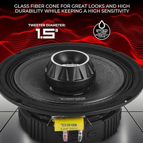 DS18 PRO-ZT6SL 6.5" Ultra Slim 2-Way Midrange Speaker with Bullet Tweeter – 200W RMS / 400W Max, 4 Ohm, 2.15" Shallow Mount, High Sensitivity Car Audio Speaker (Single) in Kuwait