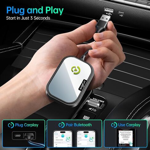 Wireless CarPlay Adapter for Apple iPhone, Converts Factory Wired CarPlay to Wireless CarPlay 2024 Upgrade Plug & Play Auto Connect Fast Easy Use for Cars from 2017 & iPhone iOS 10+ Matte Black in Saudi Arabia