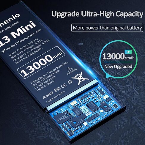 [13000mAh] Battery for iPhone 13 Mini, 2026 New Upgrade High Capacity Replacement Battery for iPhone 13 Mini Models A2628 A2481 A2626 A2629 A2630 with Professional Replacement Tool Kits in Kuwait