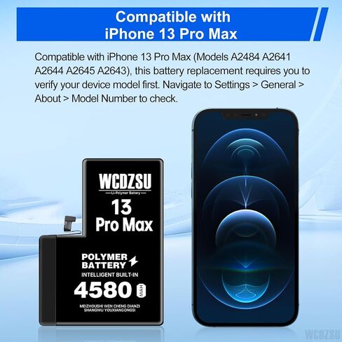 Battery Replacement for iPhone 13 Pro Max 4580mAh No Pop-up Unknown Part Warning 0 Cycle High Capacity for iPhone 13 Pro Max with Full Tool Kit Model A2484 A2641 A2644 A2645 A2643 in Kuwait