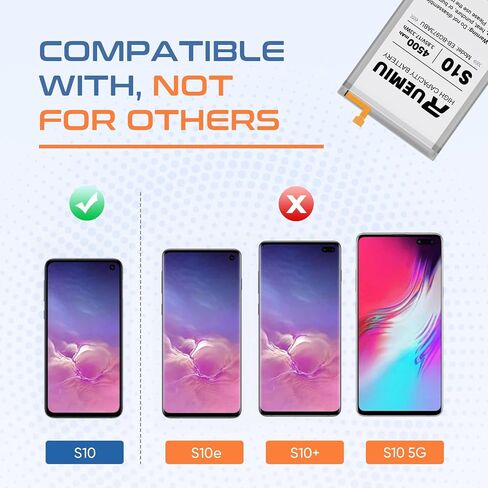 بطارية لهاتف Samsung Galaxy S10، استبدال عالي السعة 4500 مللي أمبير في الساعة مع مجموعة أدوات إصلاح، متوافقة مع SM-G973F/U/W/X/N/U1 والمزيد in Kuwait