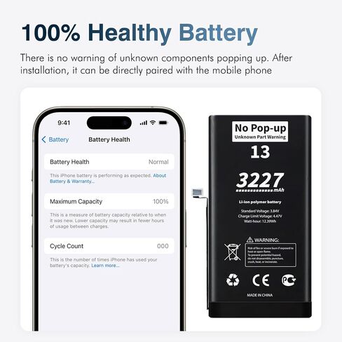 𝗡𝗼 𝗣𝗼𝗽-𝘂𝗽 𝗨𝗻𝗸𝗻𝗼𝘄𝗻 𝗣𝗮𝗿𝘁 𝗪𝗮𝗿𝗻𝗶𝗻𝗴 for iPhone 13 Diagnostic Battery,𝗧𝗿𝘂𝘁𝗵𝗳𝘂𝗹𝗹𝘆 𝗥𝗮𝘁𝗲𝗱 3227mAh Battery Replacement for iPhone 13 with Professional Repair Tool Kits in Kuwait