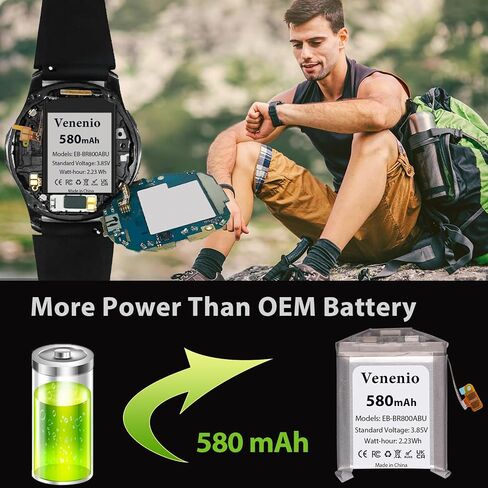 Battery for Samsung Galaxy Watch S4 SM-R800 SM-R805 46mm, Upgraded Capacity EB-BR800ABU Battery with Repair Tool Kit 580mAh in Kuwait