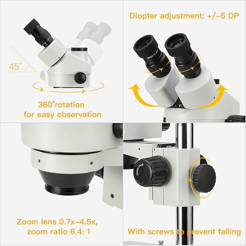 SWIFT 3.5X-90X Trinocular Stereo Zoom Microscope with 20MP Microscope Camera,56-Bulb LED,0.7X-4.5X Zoom Objective, 0.5X 2.0X Additional Objectives,Table Pillar Stand in Kuwait