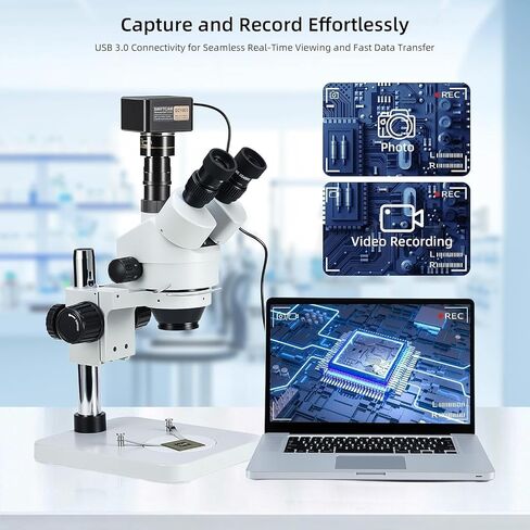 SWIFT 3.5X-90X Trinocular Stereo Zoom Microscope with 20MP Microscope Camera,56-Bulb LED,0.7X-4.5X Zoom Objective, 0.5X 2.0X Additional Objectives,Table Pillar Stand in Kuwait
