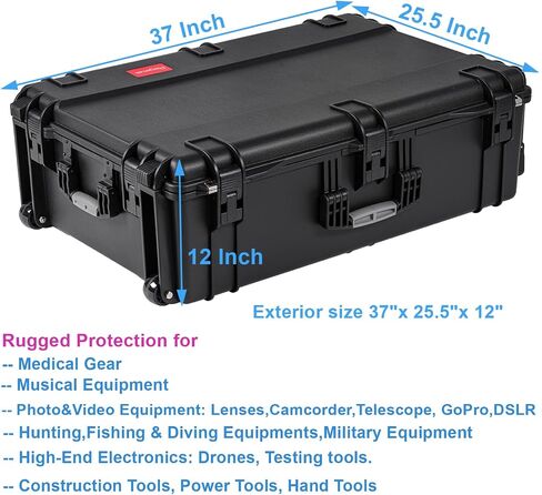 Regetek Rolling Case with Foam, 37 x 25.5 x 12 Inch, Transport Hard Case with Wheels/ 3 Large Handles for Camera, Tool, Equipment, Crushproof,Waterproof, Lockable, Inner 33.66" x 22.64" x 9.06" in Kuwait