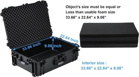 Regetek Rolling Case with Foam, 37 x 25.5 x 12 Inch, Transport Hard Case with Wheels/ 3 Large Handles for Camera, Tool, Equipment, Crushproof,Waterproof, Lockable, Inner 33.66" x 22.64" x 9.06" in Kuwait