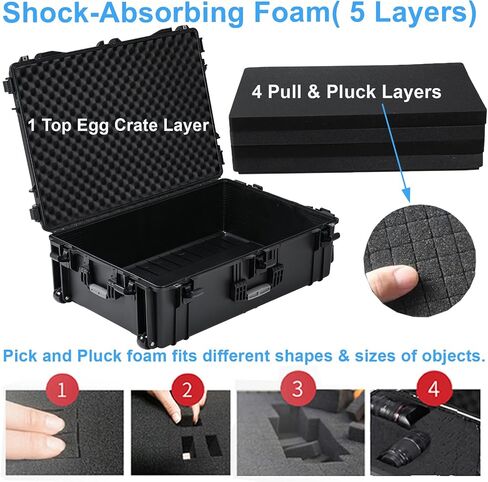 Regetek Rolling Case with Foam, 37 x 25.5 x 12 Inch, Transport Hard Case with Wheels/ 3 Large Handles for Camera, Tool, Equipment, Crushproof,Waterproof, Lockable, Inner 33.66" x 22.64" x 9.06" in Kuwait