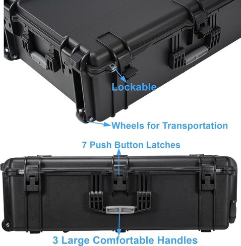 Regetek Rolling Case with Foam, 37 x 25.5 x 12 Inch, Transport Hard Case with Wheels/ 3 Large Handles for Camera, Tool, Equipment, Crushproof,Waterproof, Lockable, Inner 33.66" x 22.64" x 9.06" in Kuwait