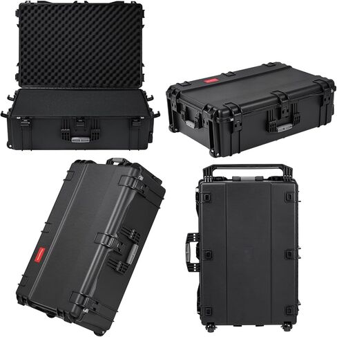 Regetek Rolling Case with Foam, 37 x 25.5 x 12 Inch, Transport Hard Case with Wheels/ 3 Large Handles for Camera, Tool, Equipment, Crushproof,Waterproof, Lockable, Inner 33.66" x 22.64" x 9.06" in Kuwait