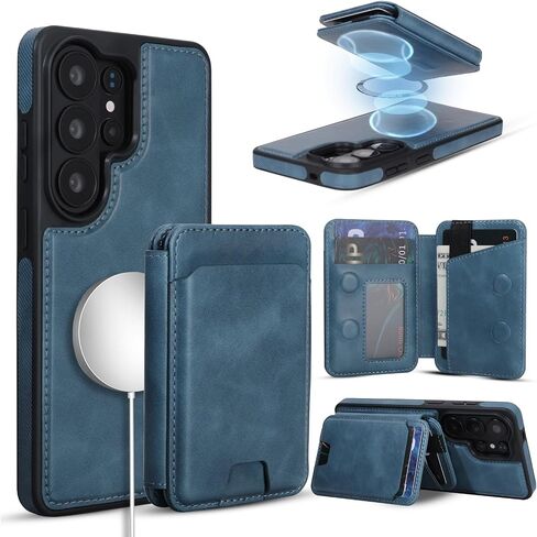 Magnetic Detachable Wallet Case for Samsung Galaxy S26 Ultra with Kickstand,2-in-1 MagSafe Compatible RFID Blocking Card Holder,Slim PU Leather Cover Vintage Black in Kuwait