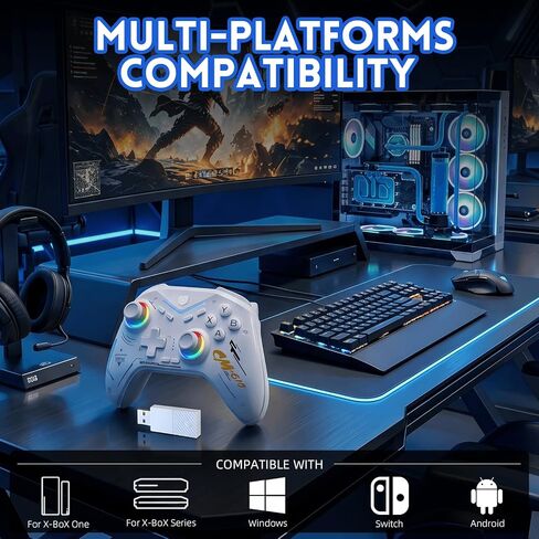 Akalyptra RGB Wireless Controller for X-BOX One/PC, 2.4G Plug and Play Gaming Controller with Hall Effect Joysticks&Triggers, Support Turbo/Remap/3.5mm Audio Jack/Dual Vibration, Compatible with X-BOX One/One S/One X, X-Box Series S/X, PC,Andorid Platform in Kuwait
