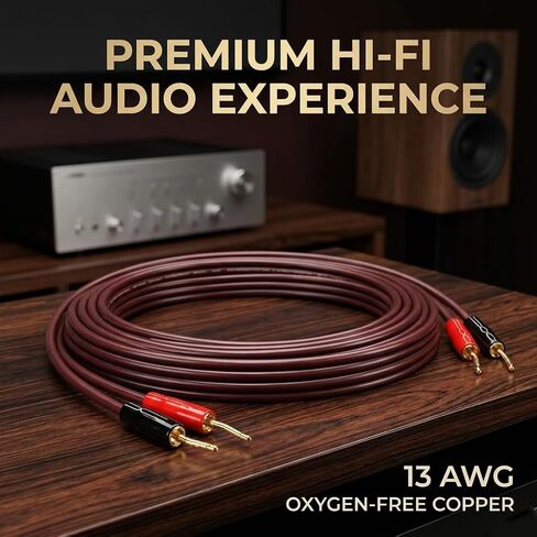 13 AWG Speaker Cable 2 Pack, 6FT OFC Oxygen-Free Copper Wire with 24K Gold Plated 2mm Pin Connectors, 400 Strands, for Amplifier, AV Receiver, Bookshelf Speaker, Home Theater & Hi-Fi Stereo System in Kuwait