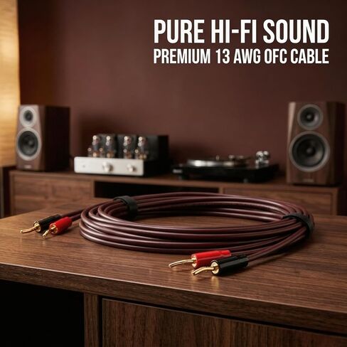 13 AWG Speaker Cable 2 Pack, 6FT OFC Oxygen-Free Copper Wire with 24K Gold Plated 2mm Pin Connectors, 400 Strands, for Amplifier, AV Receiver, Bookshelf Speaker, Home Theater & Hi-Fi Stereo System in Kuwait