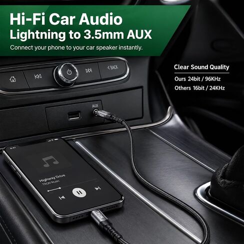 TRON Aux-Lighting Cable, 5 Feet, Braided, Hi-Fi Audio Cord for Car, Headphones, Speakers, Compatible with iPhone,Black, TR65 in Kuwait