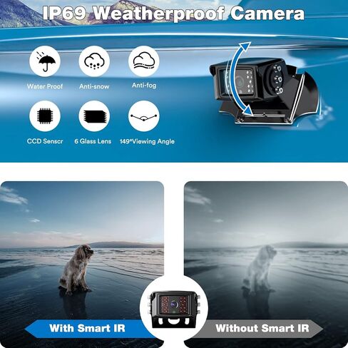 ZEROXCLUB HD Wired Backup Camera System Kit, Sharp CCD Chip, 100% Not Wash Up, IP69 Waterproof Rear View Camera + 7’’ LCD Monitor Reversing for Truck/Semi-Trailer/Box Trucks/RV (ERY01) in Kuwait