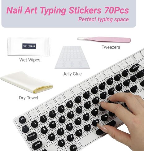 Raised Keyboard Stickers for Long Nails with Letters - Heart-Shaped Antistatic Silicone Protective Cover with Tweezers, Wet Wipes, Dry Towel & Jelly Glue, Ideal for Typing, Gaming & Nail Art (70 Pcs) in Kuwait