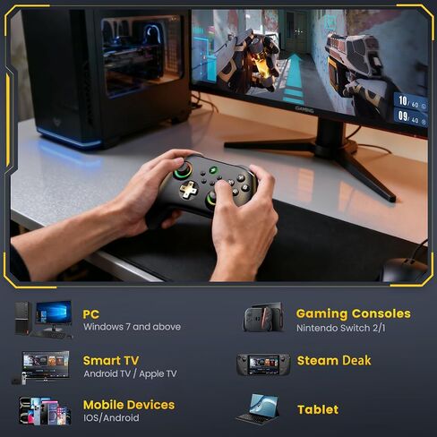 ELISWEEN Wireless Gaming Controller with Charging Dock for PC| Hall Effect Joystick & 1000Hz Polling | Programmable Back Buttons, RGB, Turbo, Gyro | Compatible with Switch/Switch 2, Android, iOS in Saudi Arabia