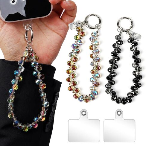 2PCS Droplet Crystals Beaded Phone Wrist Strap, Cellphone Lanyard Chain, Phone Charm Chain Keychain Beaded Cellphone Lanyard for Women in Kuwait